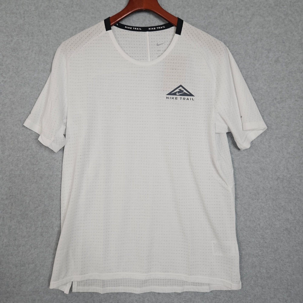 Nike Trail Mens Dri-FIT Running Shirt White Black DV9305-121 Size Medium New